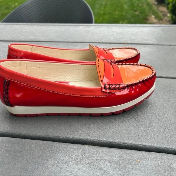 Geox Shoes Geox Stylish Red And Orange Womens Loafers 85